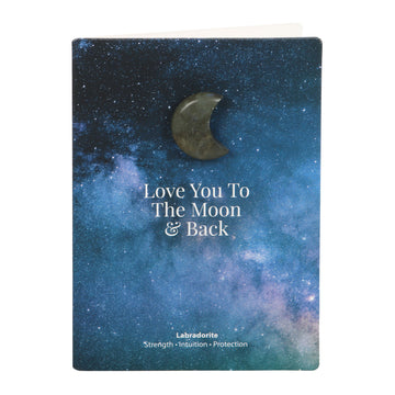 Moon &amp; Back Labradorite Crystal Moon Greeting Card