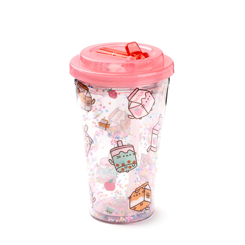 Shatterproof Double Walled Cup with Lid and Straw - Pusheen Sips