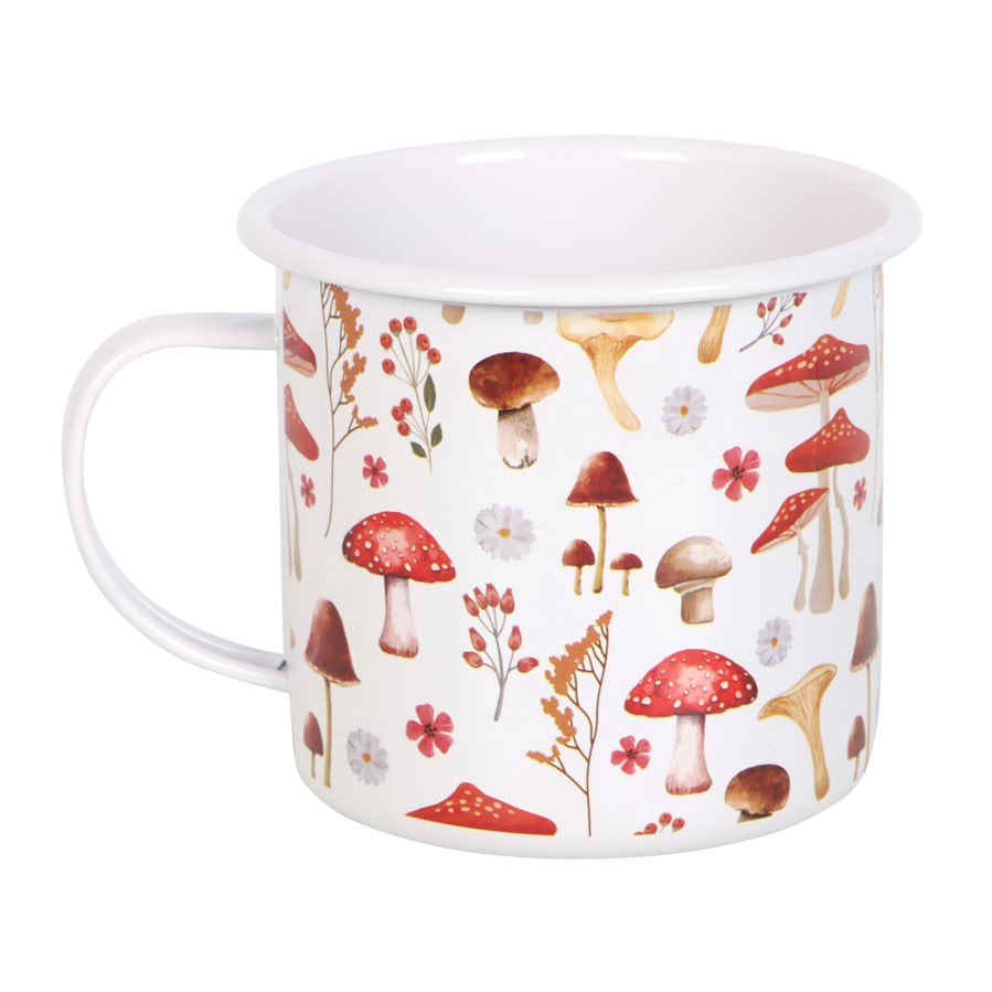 All Over Mushroom Print Enamel Mug