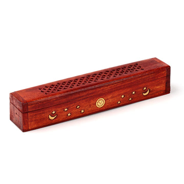 Decorative Mango Wood Box with Sun and Stars Design