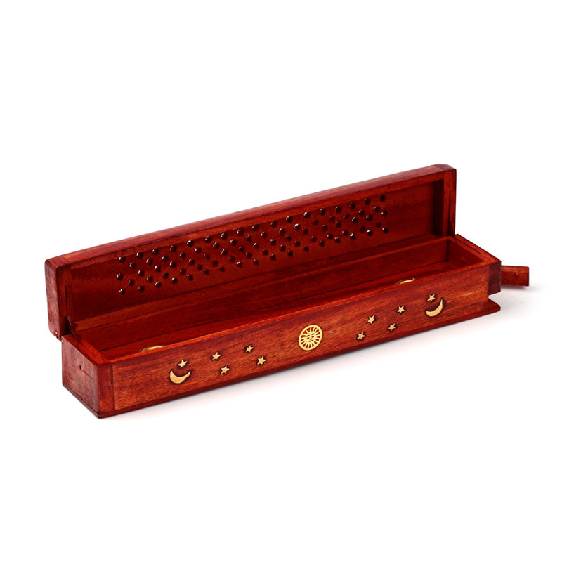 Decorative Mango Wood Box with Sun and Stars Design