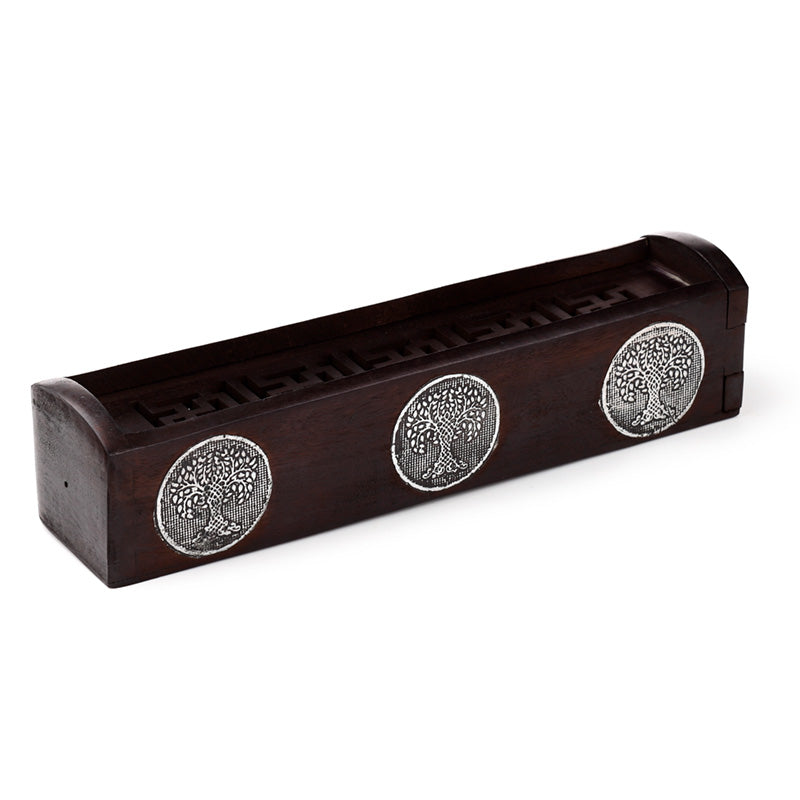 Mango Wood Incense Burner Box - Tree of Life