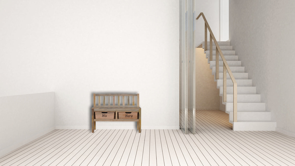 His & Hers Carved Storage Bench in room setting
