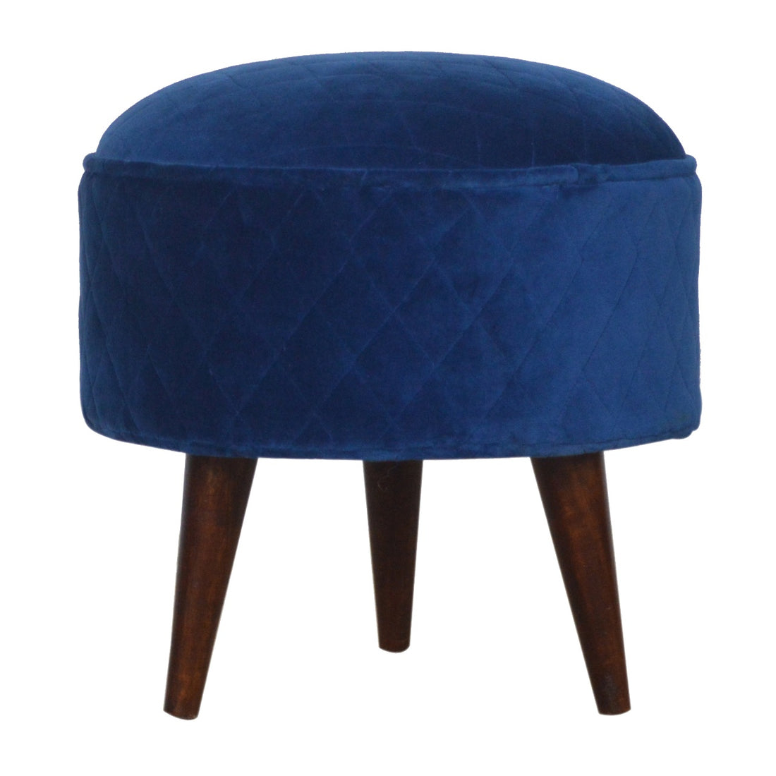 Quilted Blue Velvet Footstool