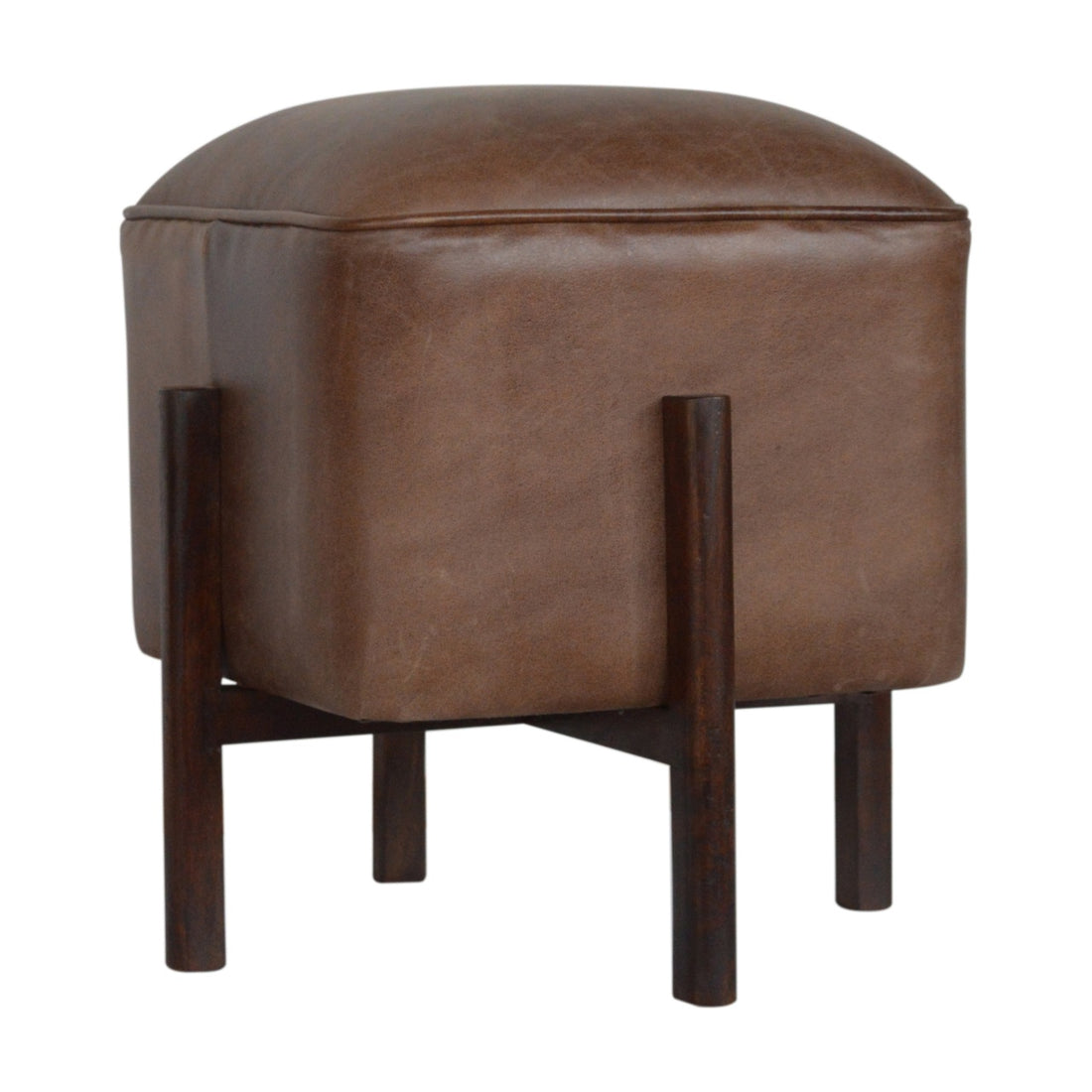 Brown Solid Leather Footstool