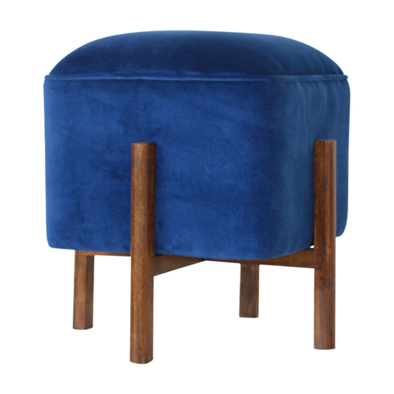 Solid Wood Royal Blue Velvet Stool