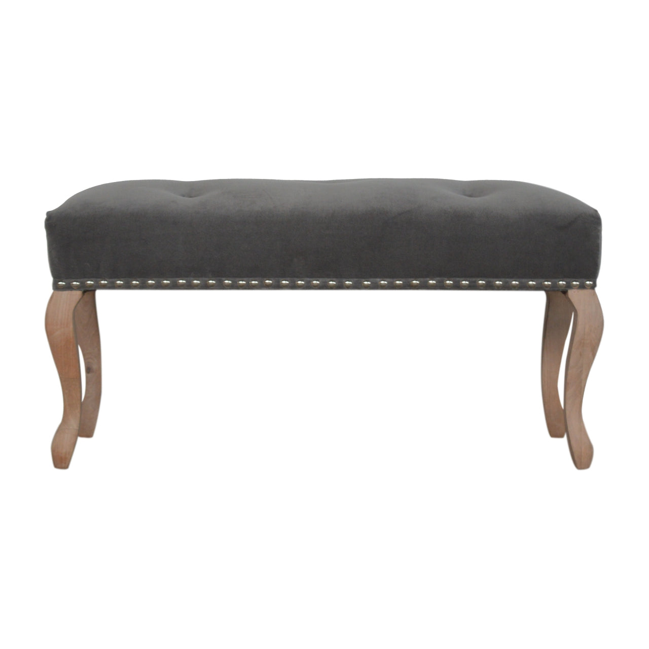 French Style Grey Velvet Bench