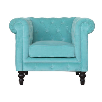 Aqua Velvet Chesterfield Armchair