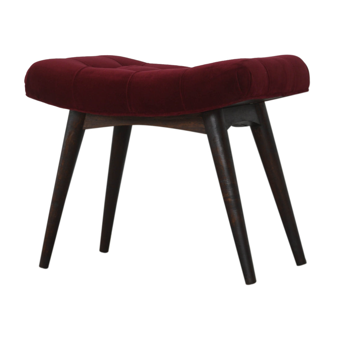 Wine Red Cotton Velvet Curved Bench