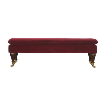 Wine Red Velvet Castor Bench