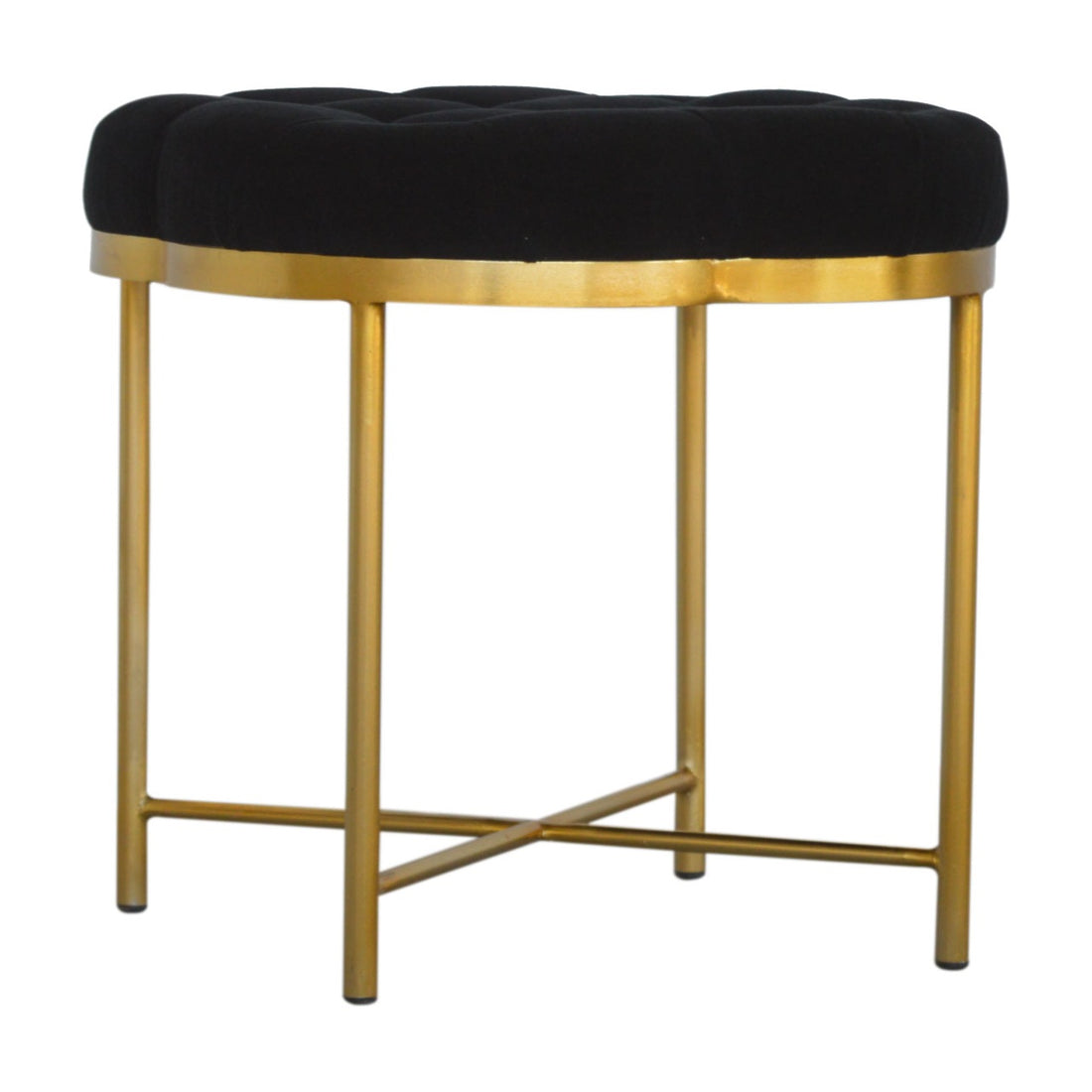 Clover Black Velvet Footstool