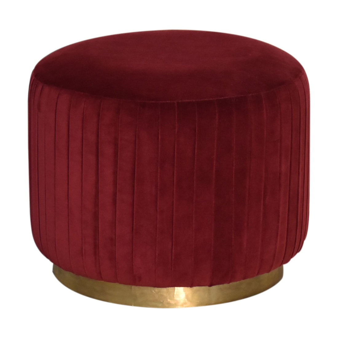 Wine Velvet Pleated Footstool