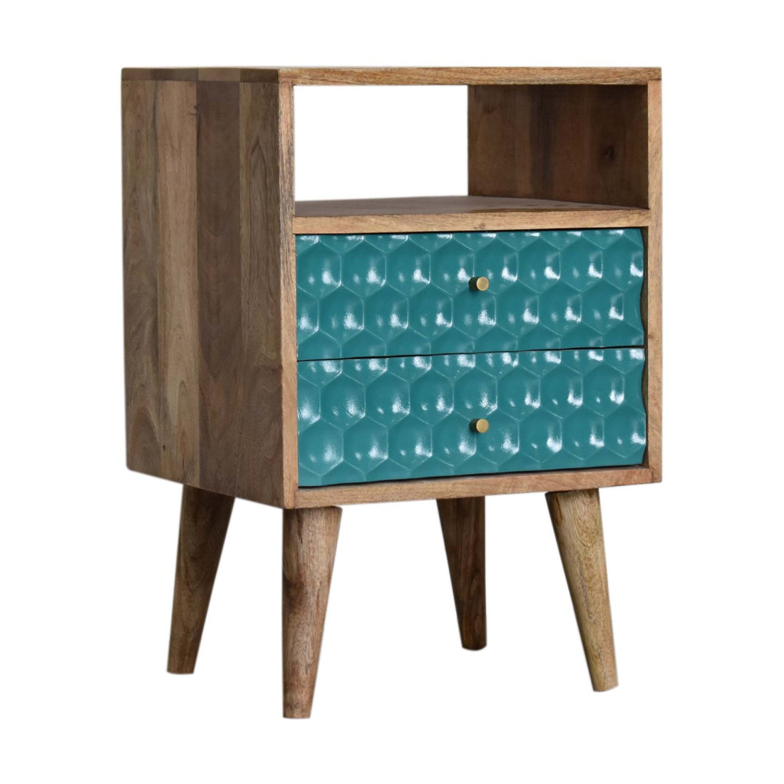 Honeycomb Teal Open Slot Bedside