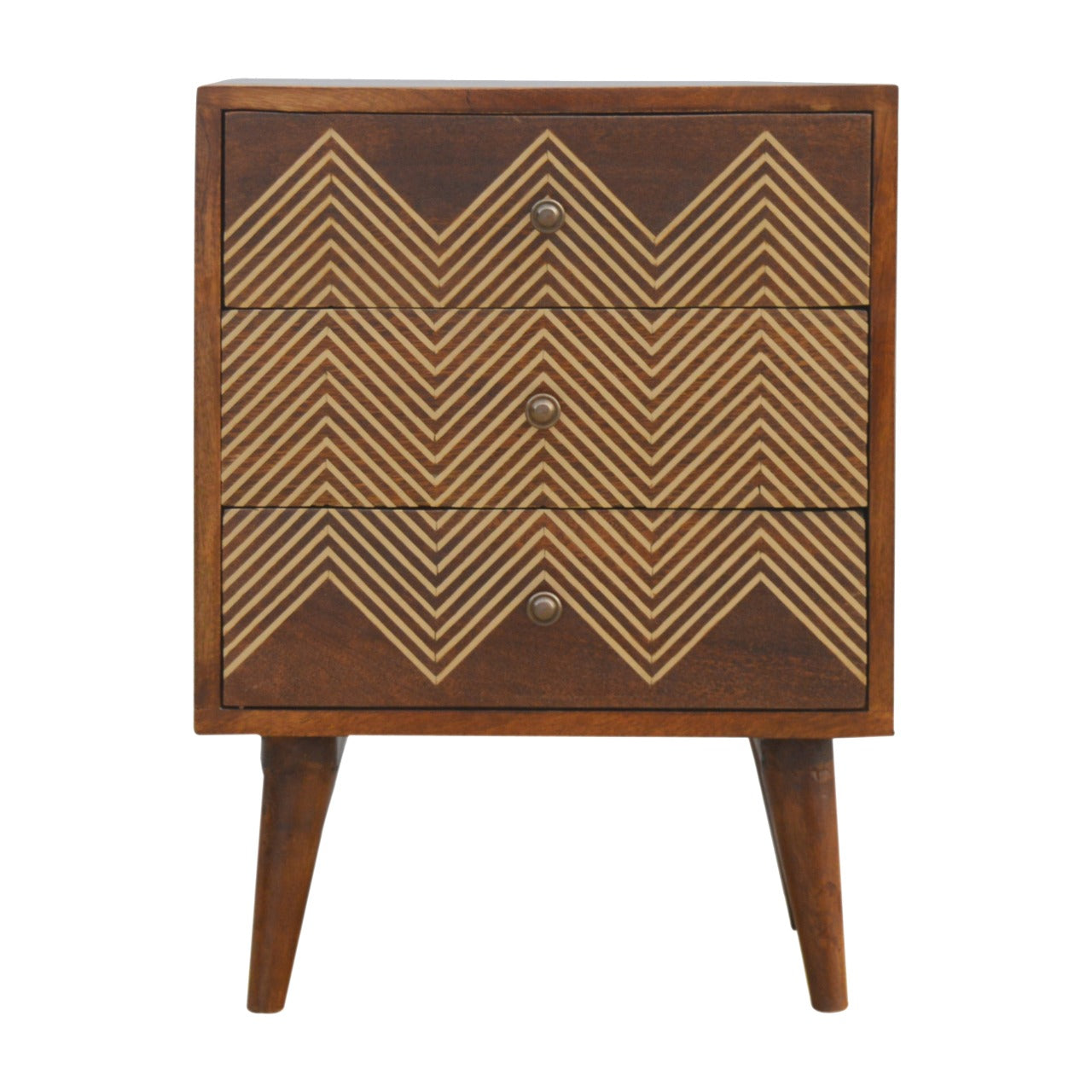 3 Drawer Brass Chevron Bedside