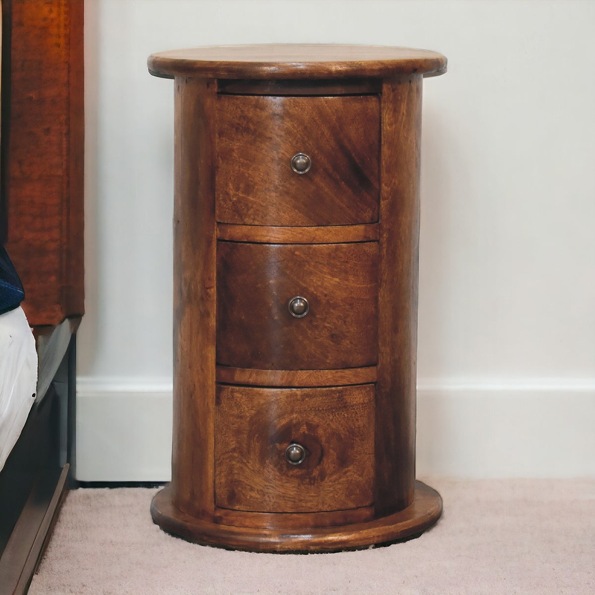 Mini Chestnut Drum Chest in room setting