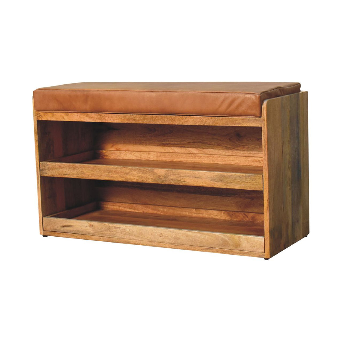 Buffalo Hide Pull out Oak-ish Shoe Storage Bench