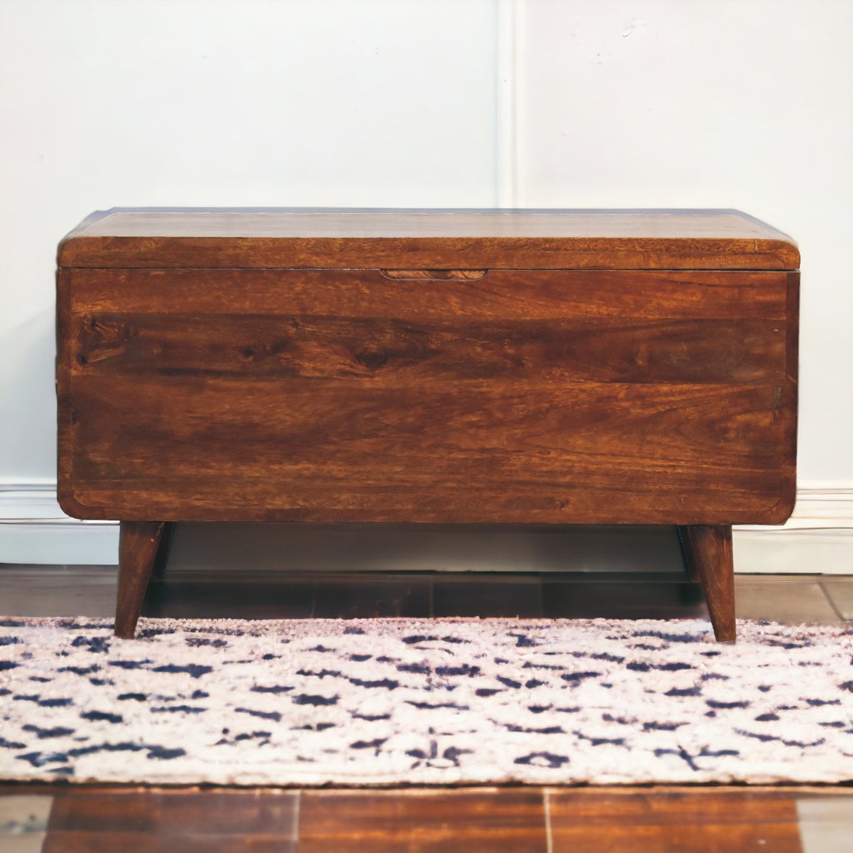Curved Chestnut Blanket Box in room setting