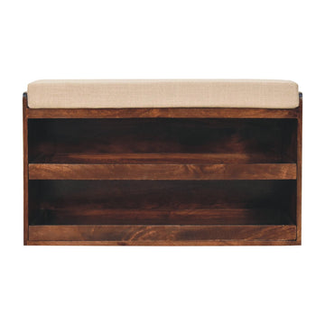 California Walnut & Mud Linen Pull out Shoe Bench