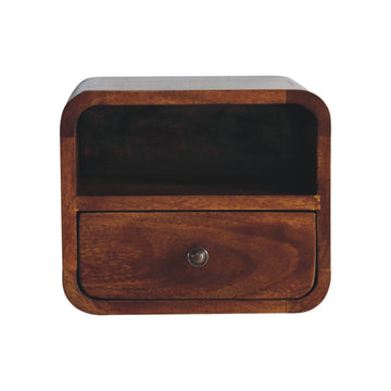 Extra Mini Wall Mounted Curved Chestnut Bedside with Open Slot