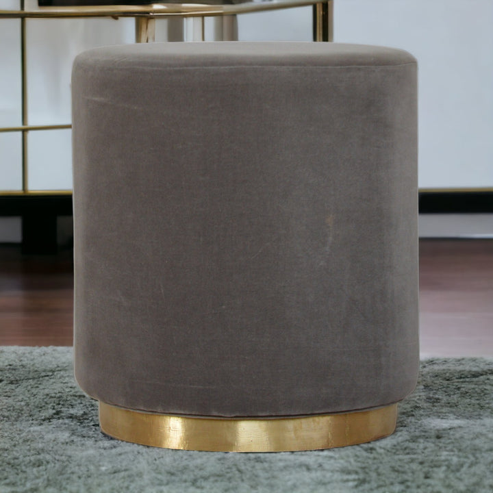 Grey Velvet Footstool with Gold Base