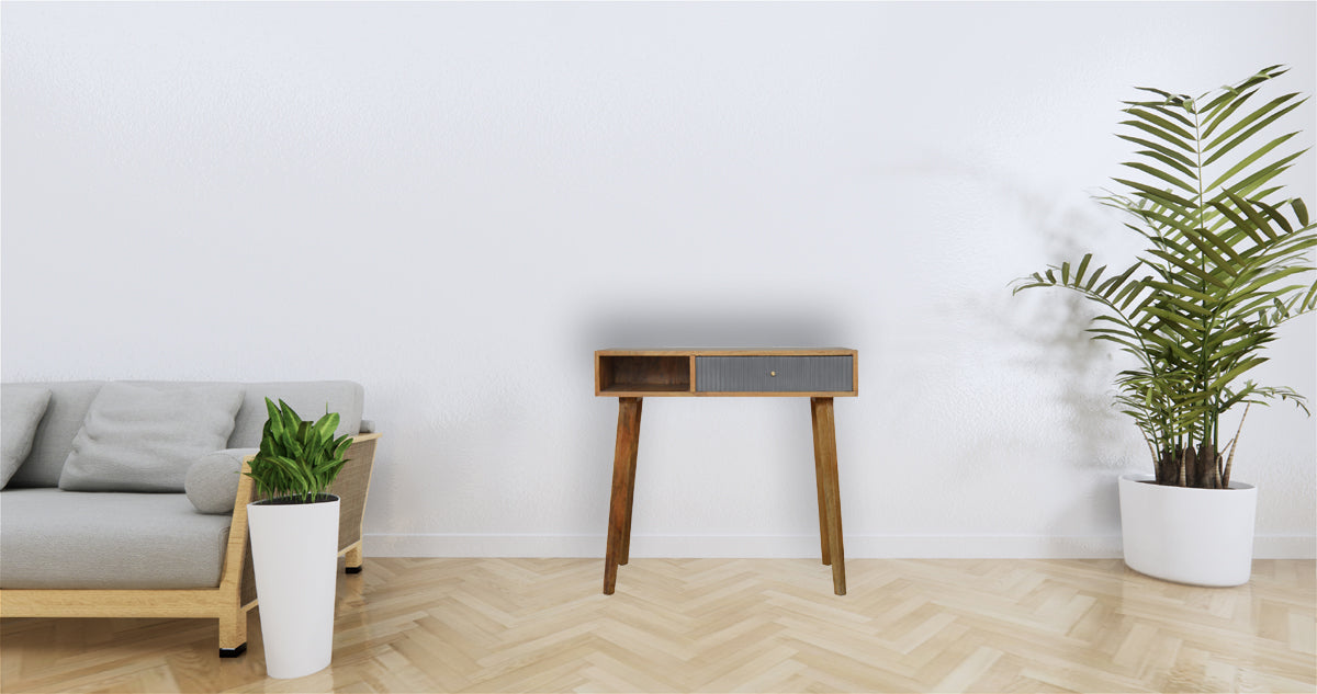 Grey Line Carved Writing Desk in room setting