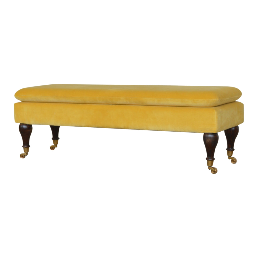 Mustard Velvet Castor Bench