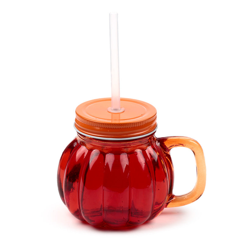 Glass Drinking Jar with Lid & Straw - Pumpkin