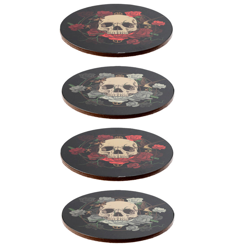 Set of 4 Cork Novelty Coasters - Skulls and Roses