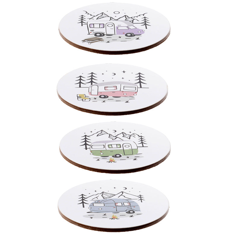 Set of 4 Cork Novelty Coasters - Wildwood Caravan