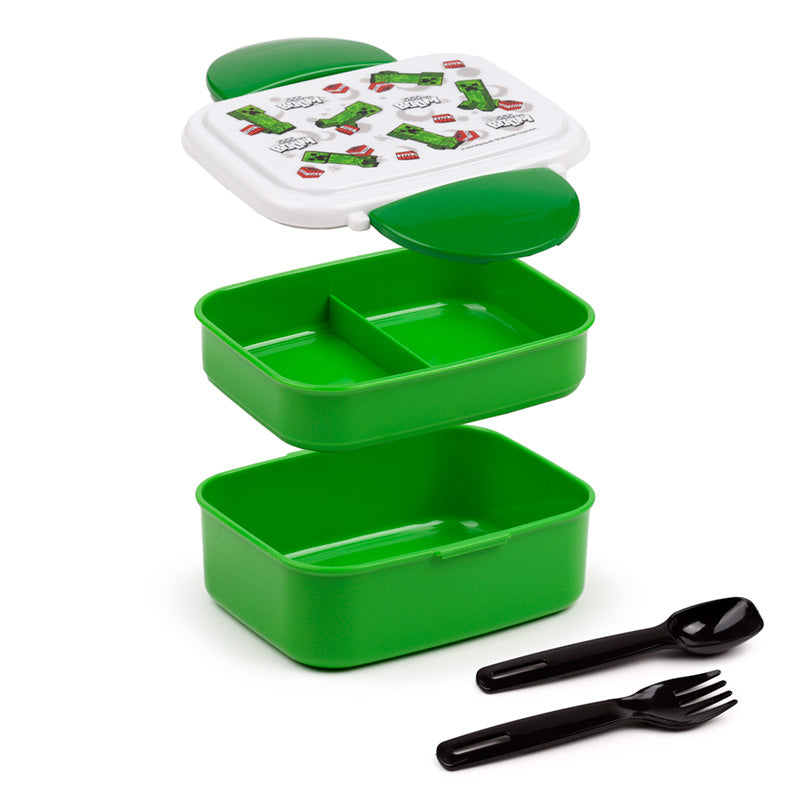 Bento Clip Lock Lunch Box with Cutlery - Minecraft Creeper & TNT