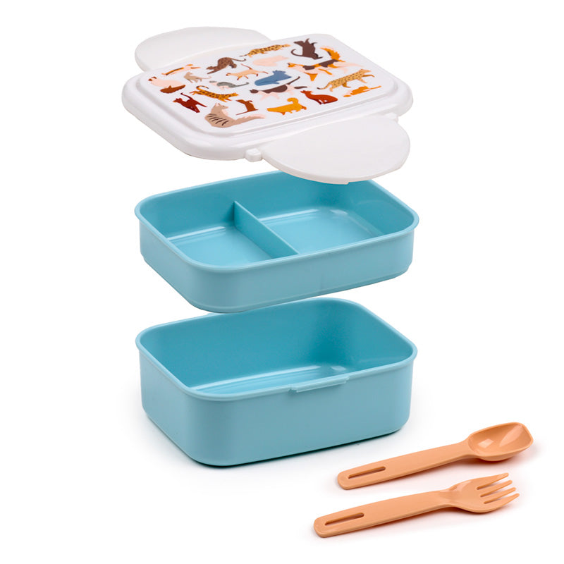 Bento Clip Lock Lunch Box with Cutlery - Feline Fine Cats