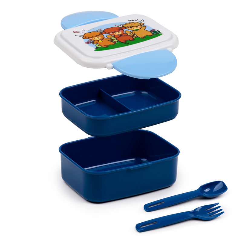 Bento Clip Lock Lunch Box with Cutlery - Adoramals Highland Coo