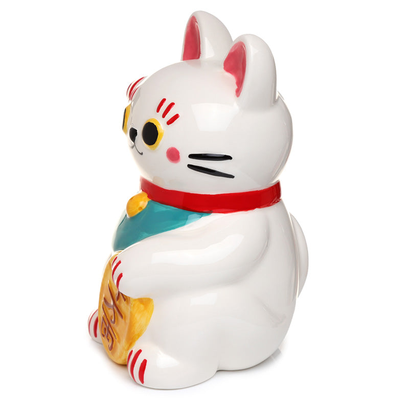 Collectable Ceramic White Maneki Neko Lucky Cat Money Box