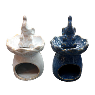 Porcelain Oil Burner - Eden Elephant Lotus Flower