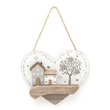 16cm Wooden House Hanging Heart Sign