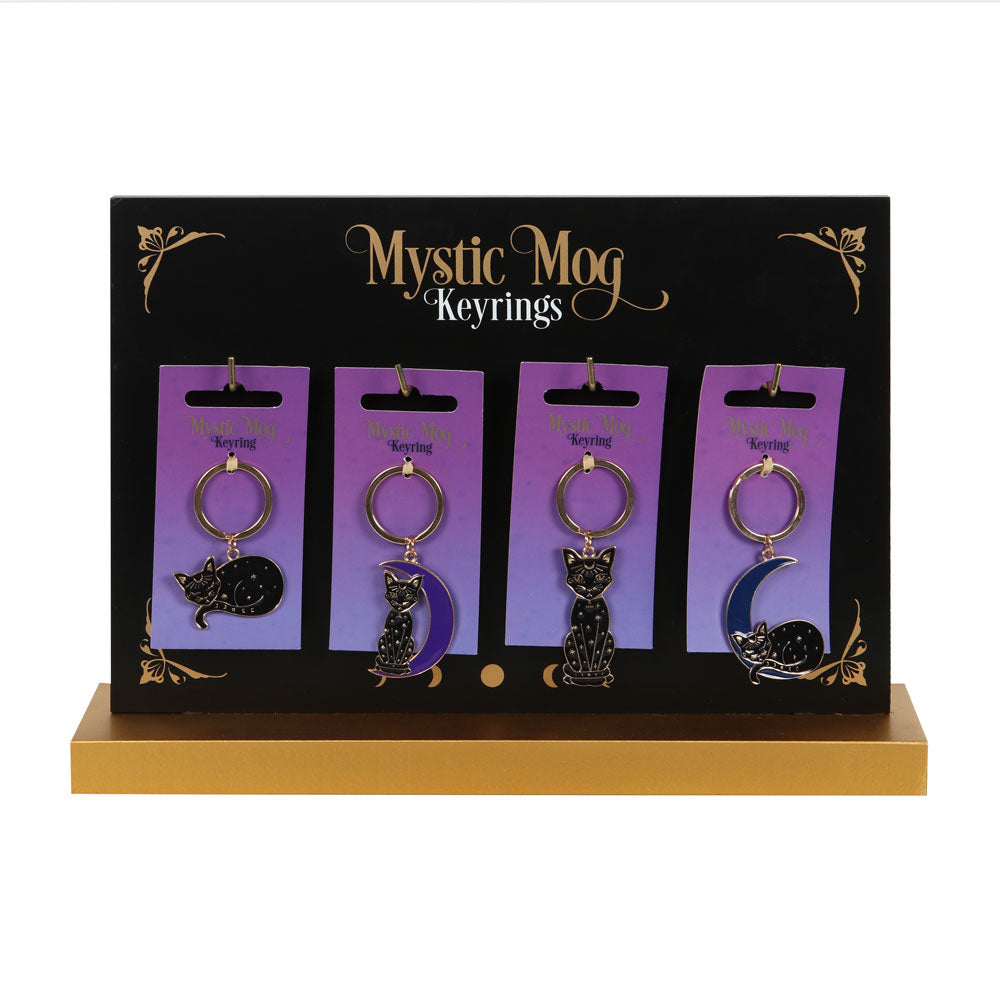 Set of 24 Mystic Mog Cat Keyrings on Display