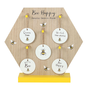 Bee Happy Ceramic Hanging Sign Display