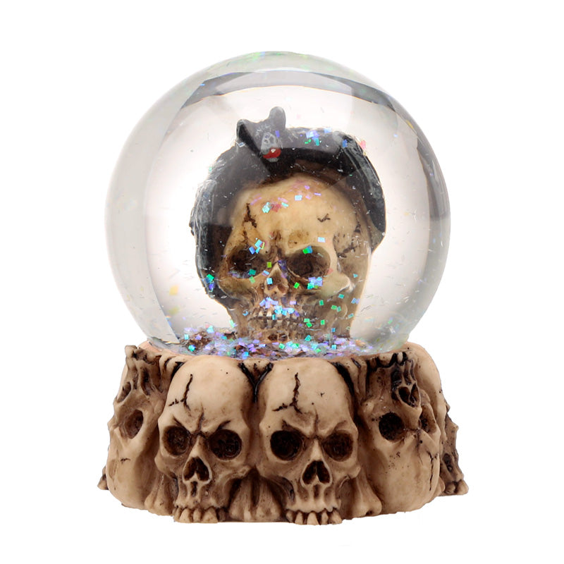 Gothic Skull Snow Globe - Black Cat, Crow and Bat Skull