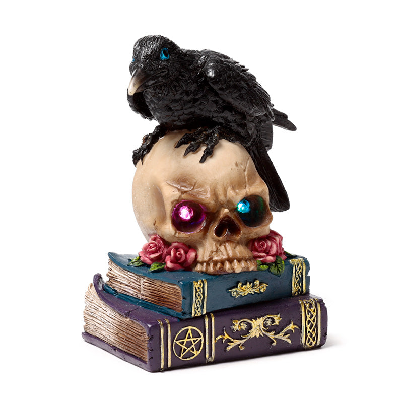 Decorative LED Ornament -  Crow on Skull & Books