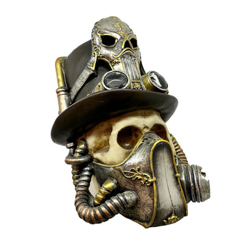 Decorative Ornament - Steampunk Style Skull with Gas Mask & Top Hat