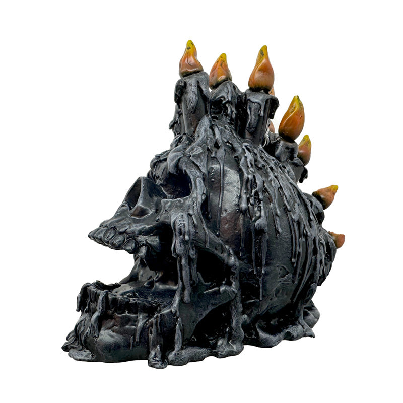 Decorative Ornament - Black Screaming Skull with Candles & Melted Wax