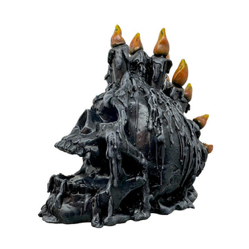 Decorative Ornament - Black Screaming Skull with Candles & Melted Wax