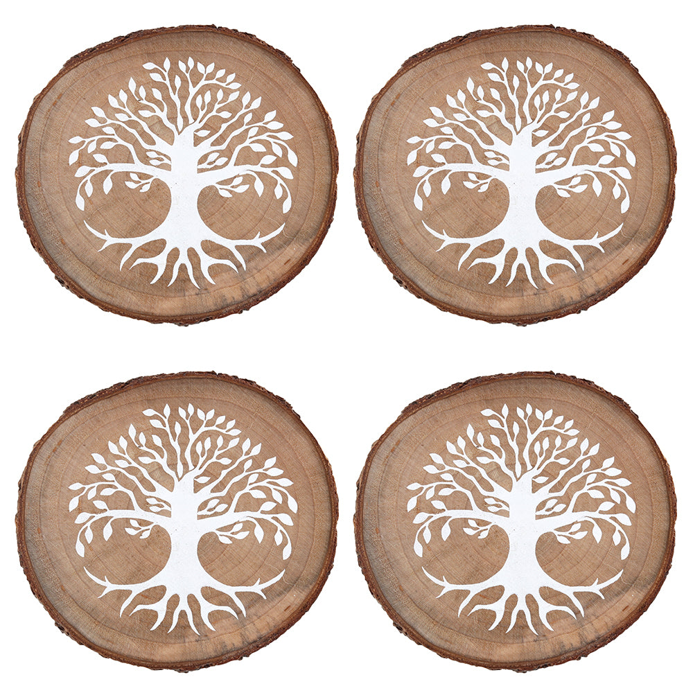 Tree of Life Wood Slice Coaster Set