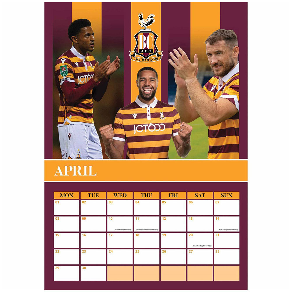 Bradford City AFC A3 Calendar 2024 - Officially licensed merchandise.