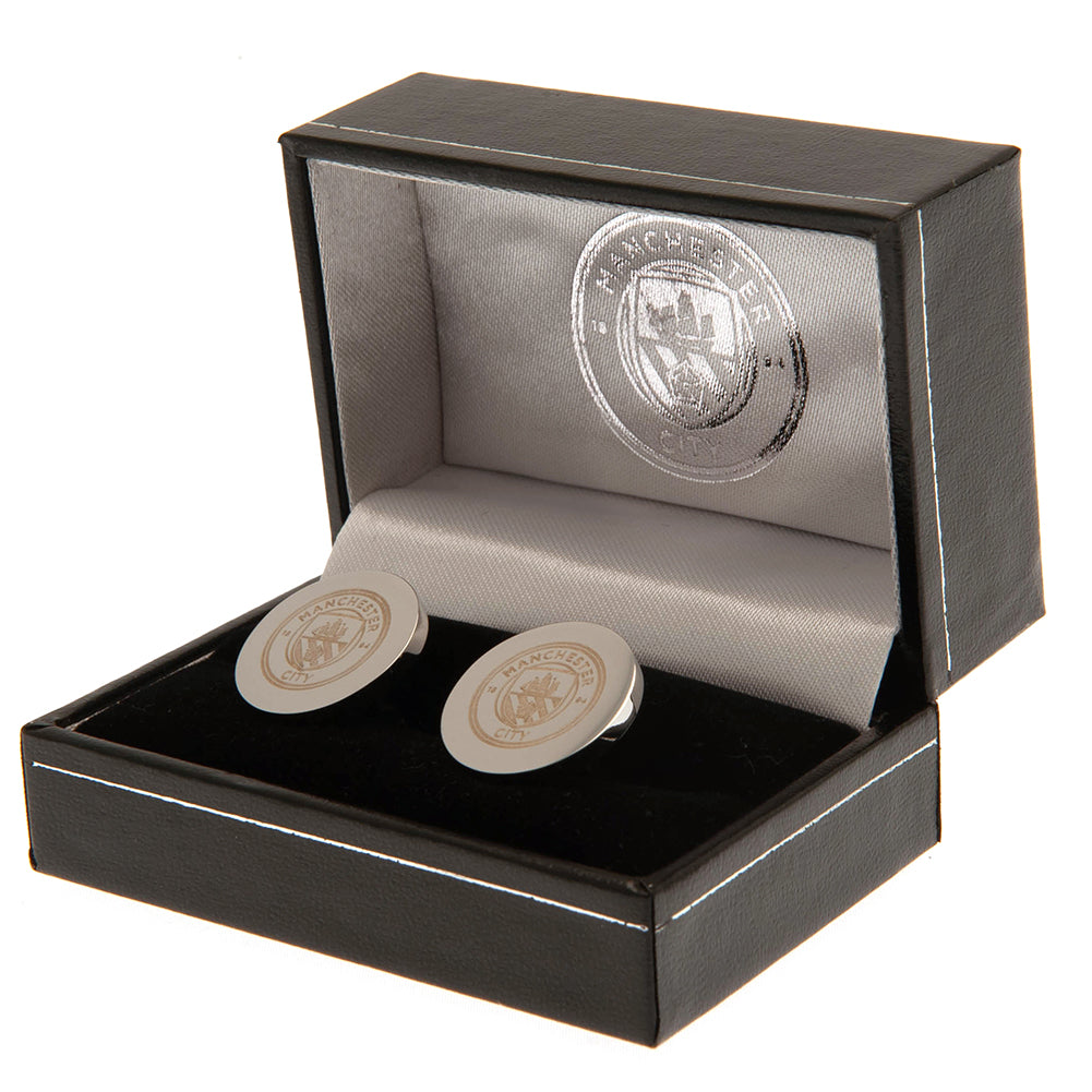 Manchester City FC Stainless Steel Round Cufflinks - Officially licensed merchandise.