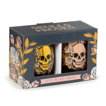 Fun Skulls & Roses Glass Tumbler Set of 2