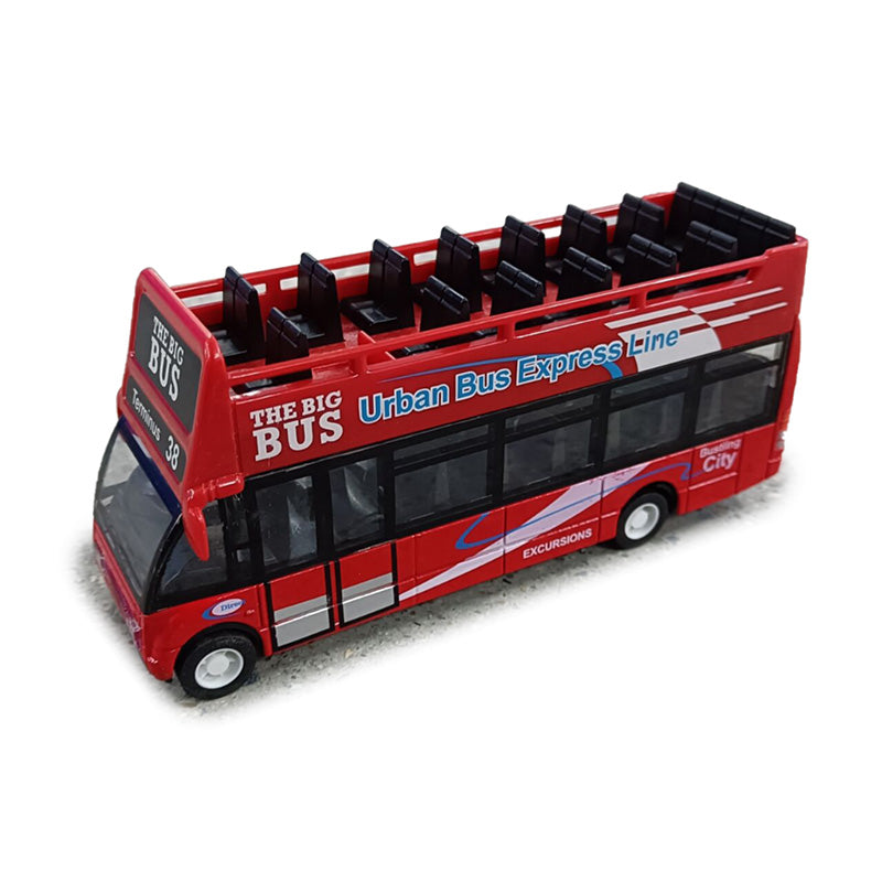 Pull Back Action Toy - Red Open Top Bus x6