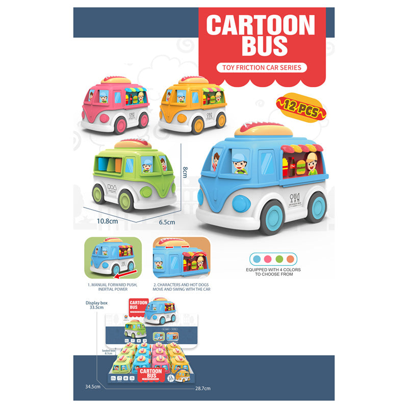 Fun Kids Friction Action Toy - Cartoon Food Truck x12