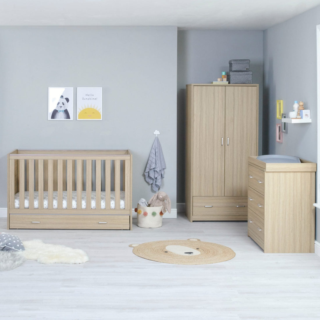 Veni 3 Piece Nursery Furniture Set with Drawer Oak