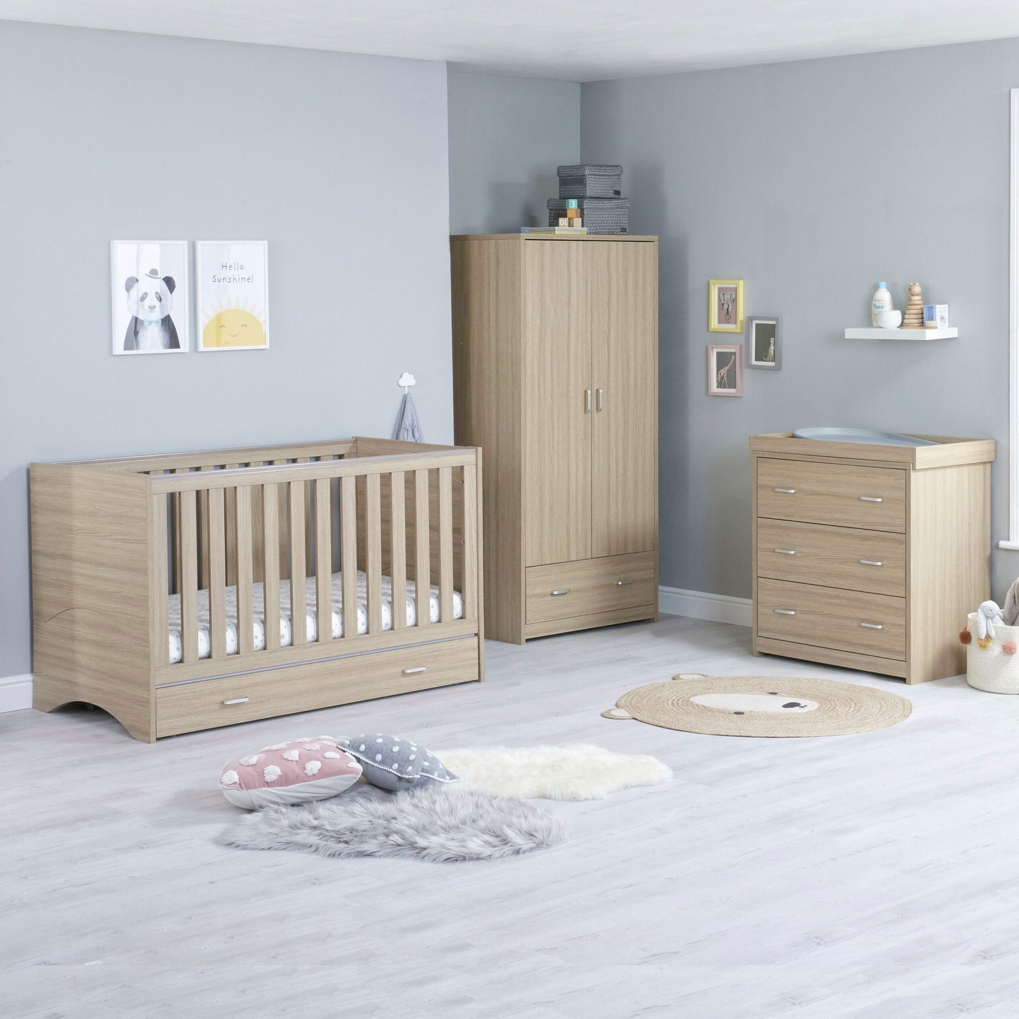 Veni 3 Piece Nursery Furniture Set with Drawer Oak